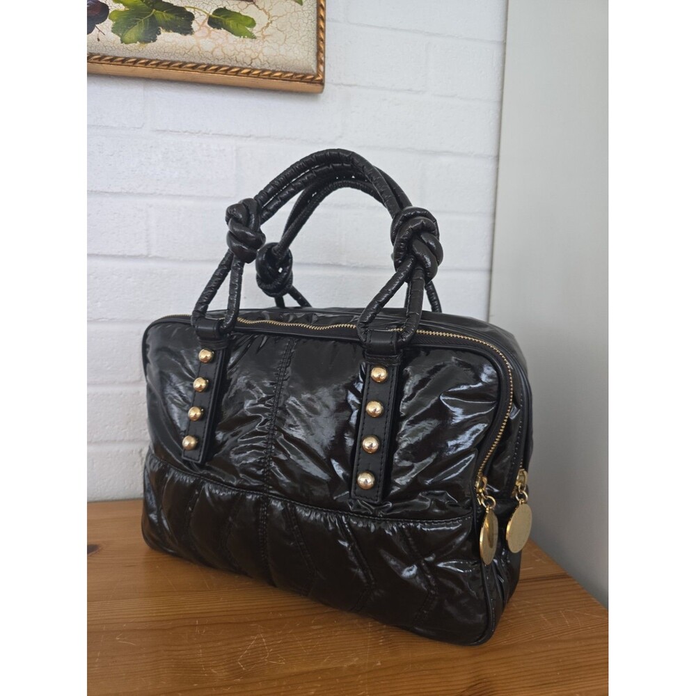 Stella McCartney Black Quilted Lightweight Puffer Bowler Bag Top Handle Satchel